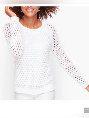 Talbots white Open-Weave Crewneck Sweater